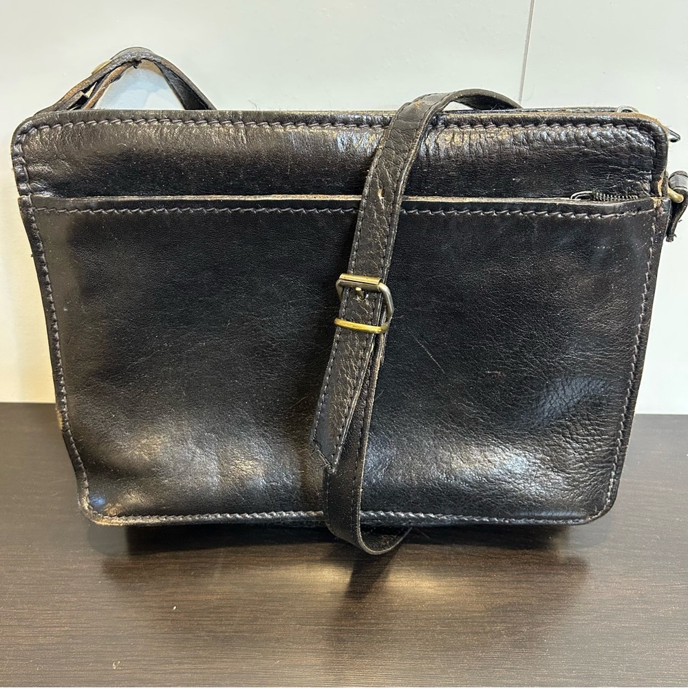 Vintage Dark Brown Leather Crossbody Bag Handbag Purse Made in Italy